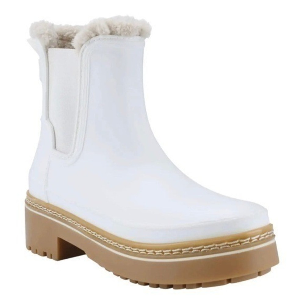 Marc Fisher LTD Fargo White Faux Fur Lined Waterproof Chelsea Rain Boots Size 10 - Picture 2 of 10